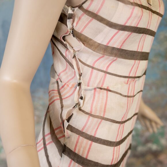 SOLD * 1930s Bias-Cut Plaid Maxi Dress w/Red Sheer Ruffle Overlay Set - Picture 15 of 17